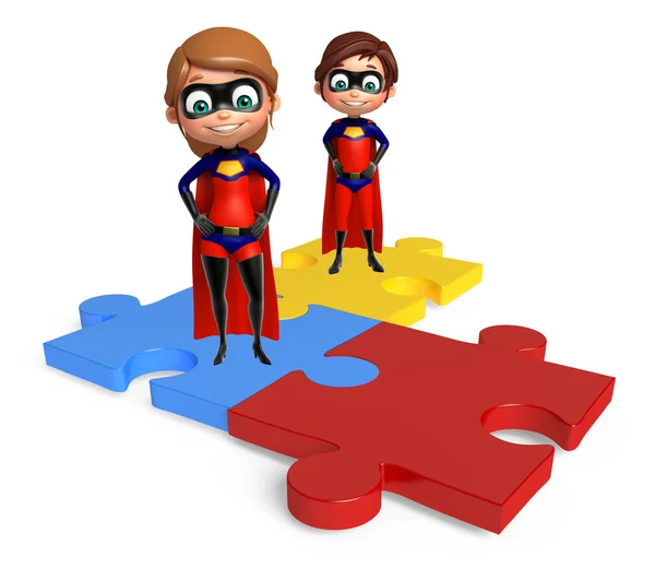 Superboy e Supergirl com sinal de Puzzle — Fotografia de Stock