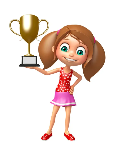 Kid girl with  Winning cup — Stock Photo, Image