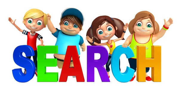 Kid girl and kid boy with Search sign — Stock Photo, Image