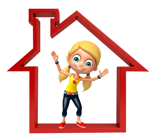 Kid girl with Home sign — Stock Photo, Image