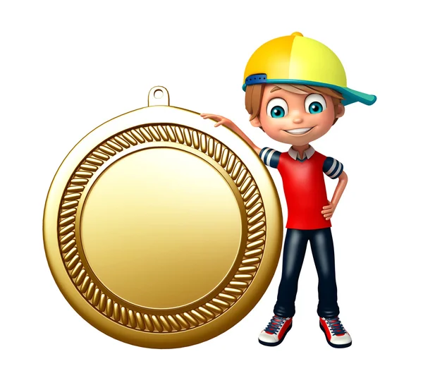 Kid boy with medal — Stock Photo, Image