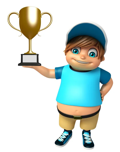 優勝カップを持つ子供少年 — ストック写真