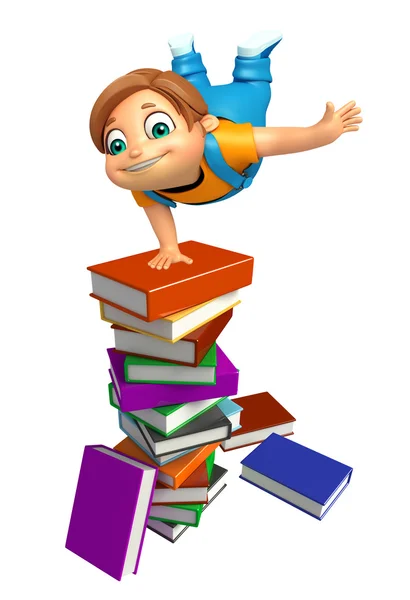 Çocuk çocuk kitap yığını ile — Stok fotoğraf