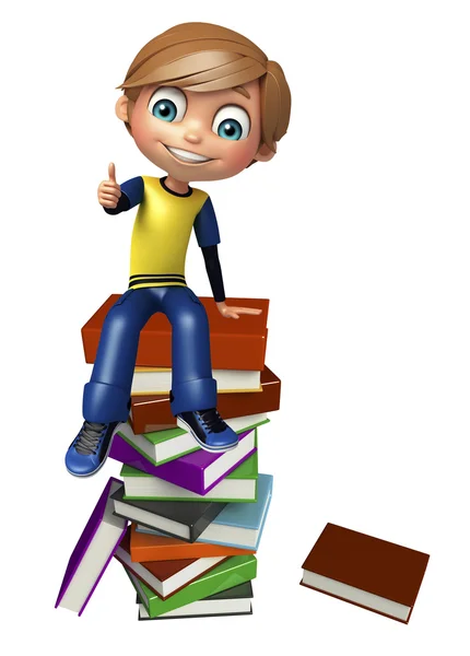 Junge mit Bücherstapel — Stockfoto