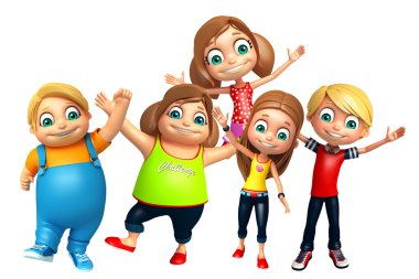 Komik poz ile kız ve çocuk çocuk çocuk