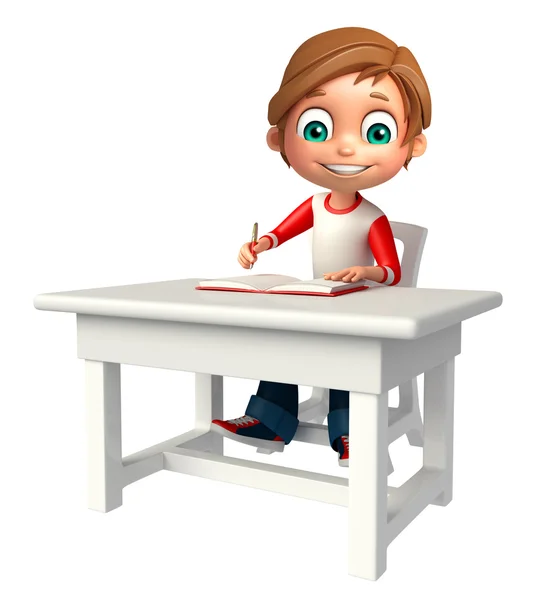 Niño con silla de mesa y libro —  Fotos de Stock