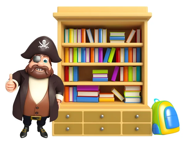 Пірат з книжковими полицями — стокове фото