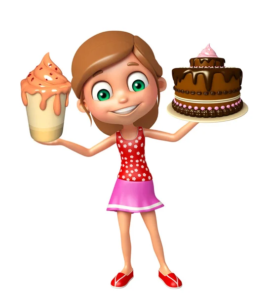 Девочка с мороженым и тортом — стоковое фото