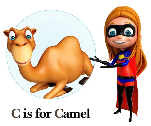 Super menina apontando camelo — Fotografia de Stock