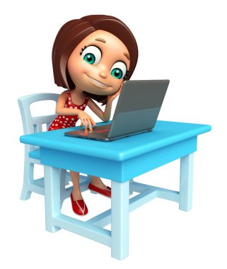 Masa sandalye ve Laptop ile çocuk kız
