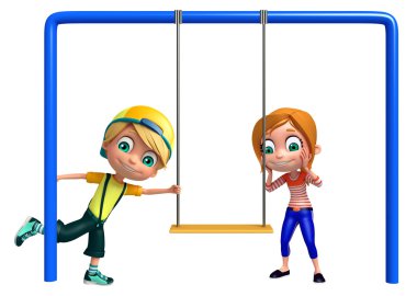 Çocuk erkek ve kız ile salıncak
