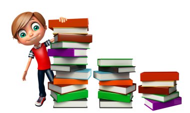 çocuk çocuk kitap yığını ile