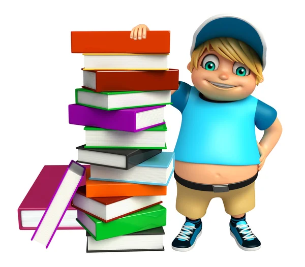 Kid boy with Book Stack — Stock Photo, Image