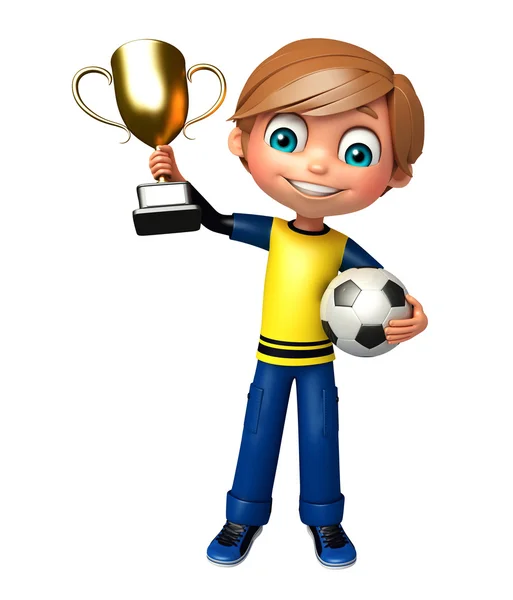 Futbol ve kazanan Kupası çocukla çocuk — Stok fotoğraf