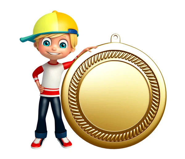 Kid boy with medal — Stock Photo, Image