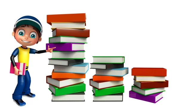 Kid boy with book stack — Stock Photo, Image