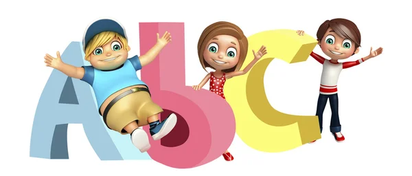 Niña y niño niño con signo ABC — Foto de Stock