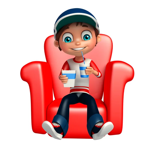 Kid jongen met zittend op de stoel — Stockfoto