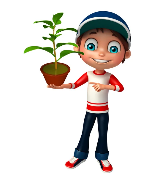 Jongen jongen met Plant — Stockfoto