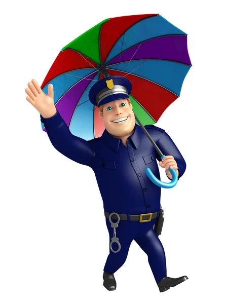警察带着伞 — 图库照片