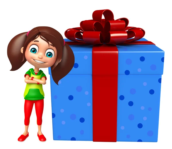 Capretto ragazza con confezione regalo — Foto Stock