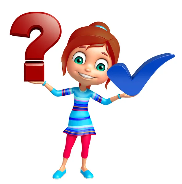 Kid girl with Right and Question mark sign — Stock Photo, Image