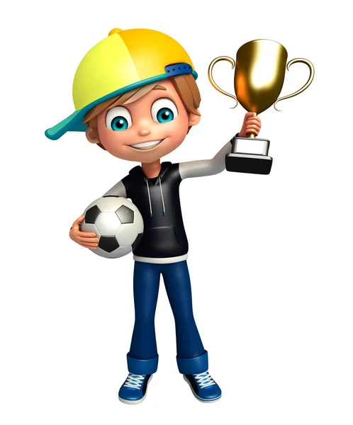 Junge mit Fußball & Siegerpokal — Stockfoto