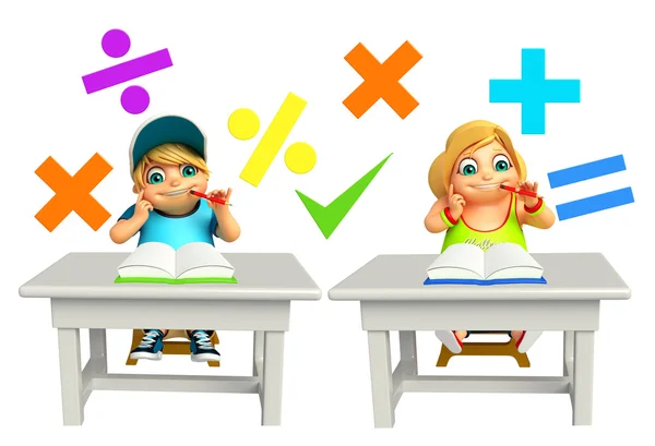 Kid boy and girl with Math sign — Stock Photo, Image
