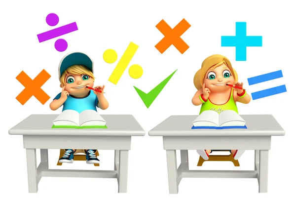 Niño y niña con signo de matemáticas — Foto de Stock