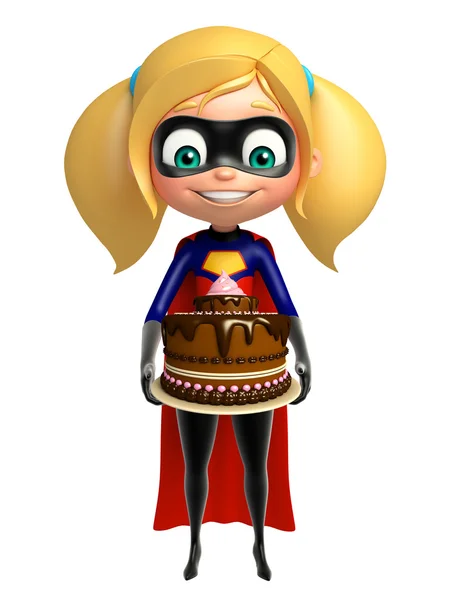 Supergirl met taart — Stockfoto