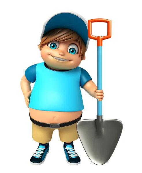 Bambino ragazzo con scavare pala — Foto Stock