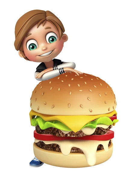 Kid boy with burger — Stock Photo, Image