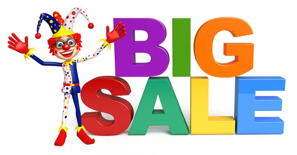 Клоун с табличкой Big sale — стоковое фото