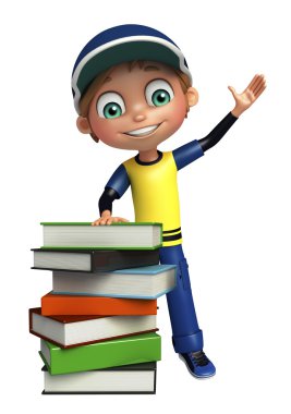 çocuk çocuk kitap yığını ile