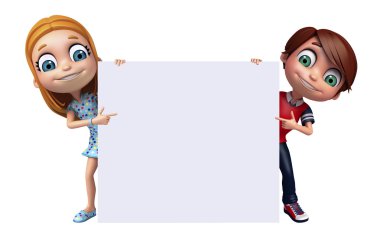 Beyaz tahta ile kız ve çocuk çocuk çocuk