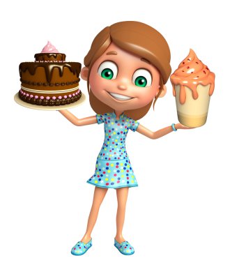 dondurma ve pasta ile çocuk kız