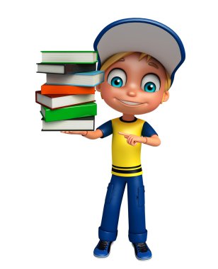 çocuk çocuk kitap yığını ile
