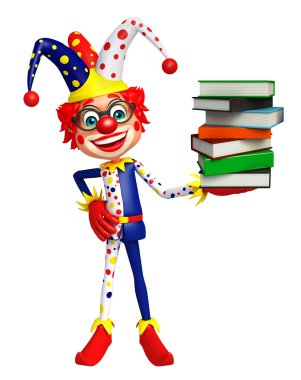 Kitap yığını ile palyaço