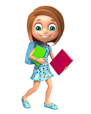 Okul çantası ve kitap ile çocuk kız