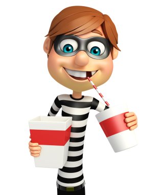 Patlamış mısır ve alkolsüz içecek ile hırsız