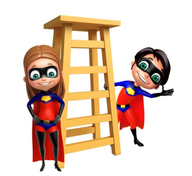 Superboy ve Supergirl merdiven ile