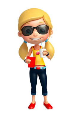 Sunglass ve meşrubat patlamış mısır ile kız evlat