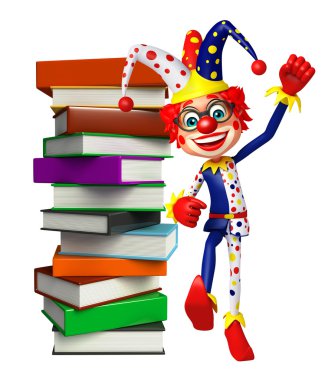 Kitap yığını ile palyaço