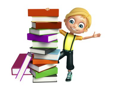çocuk çocuk kitap yığını ile
