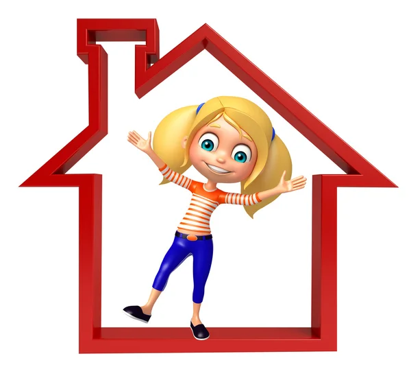 Kid girl with Home sign — Stock Photo, Image