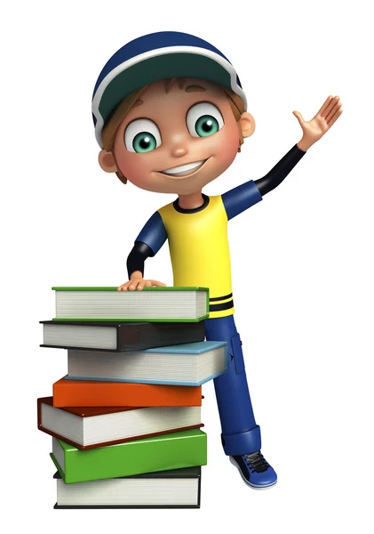 Kid boy with book stack — Stock Photo, Image