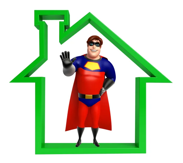 Superhero with Home sign — Stock Photo, Image