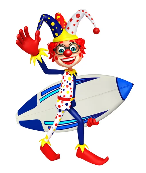 Клоун с доской для серфинга — стоковое фото