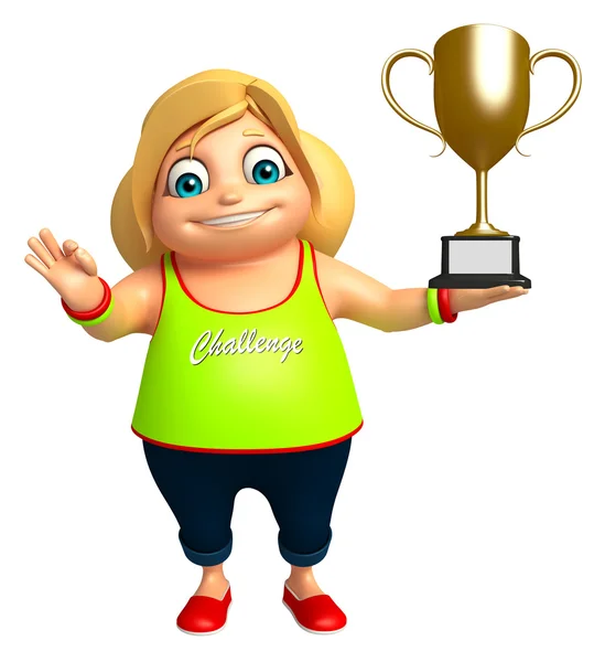 Kluk holka s vítězný pohár — Stock fotografie
