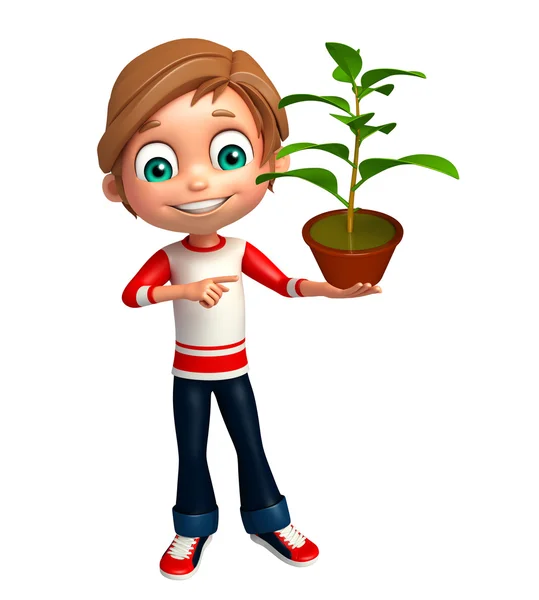 Kid boy with plant — Stock Photo, Image